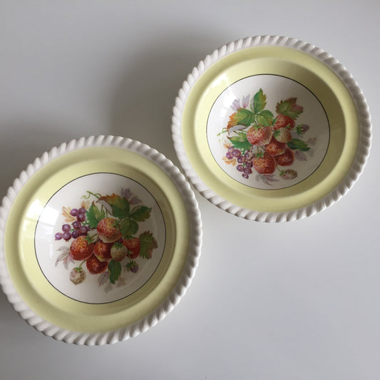 Johnson Brothers Old English Pair of Yellow Strawberry Fruit Compote Bowls