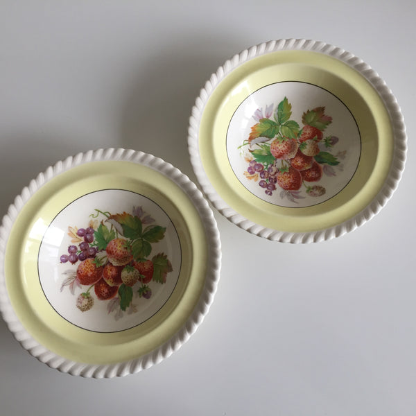 Johnson Brothers Old English Pair of Yellow Strawberry Fruit Compote Bowls