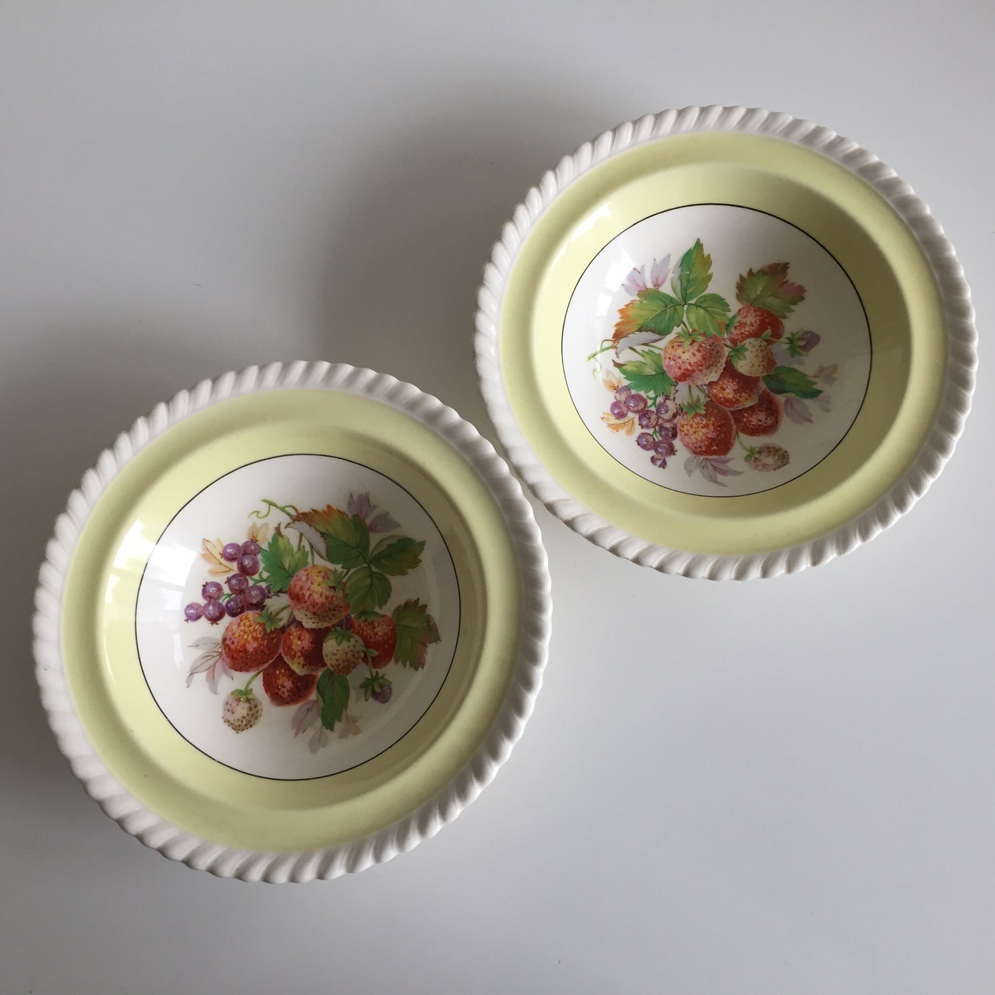 Johnson Brothers Old English Pair of Yellow Strawberry Fruit Compote Bowls