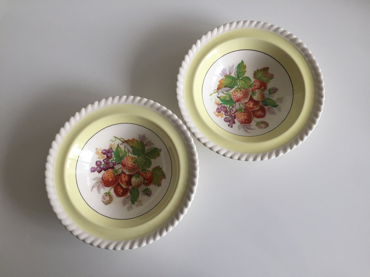 Johnson Brothers Old English Pair of Yellow Strawberry Fruit Compote Bowls