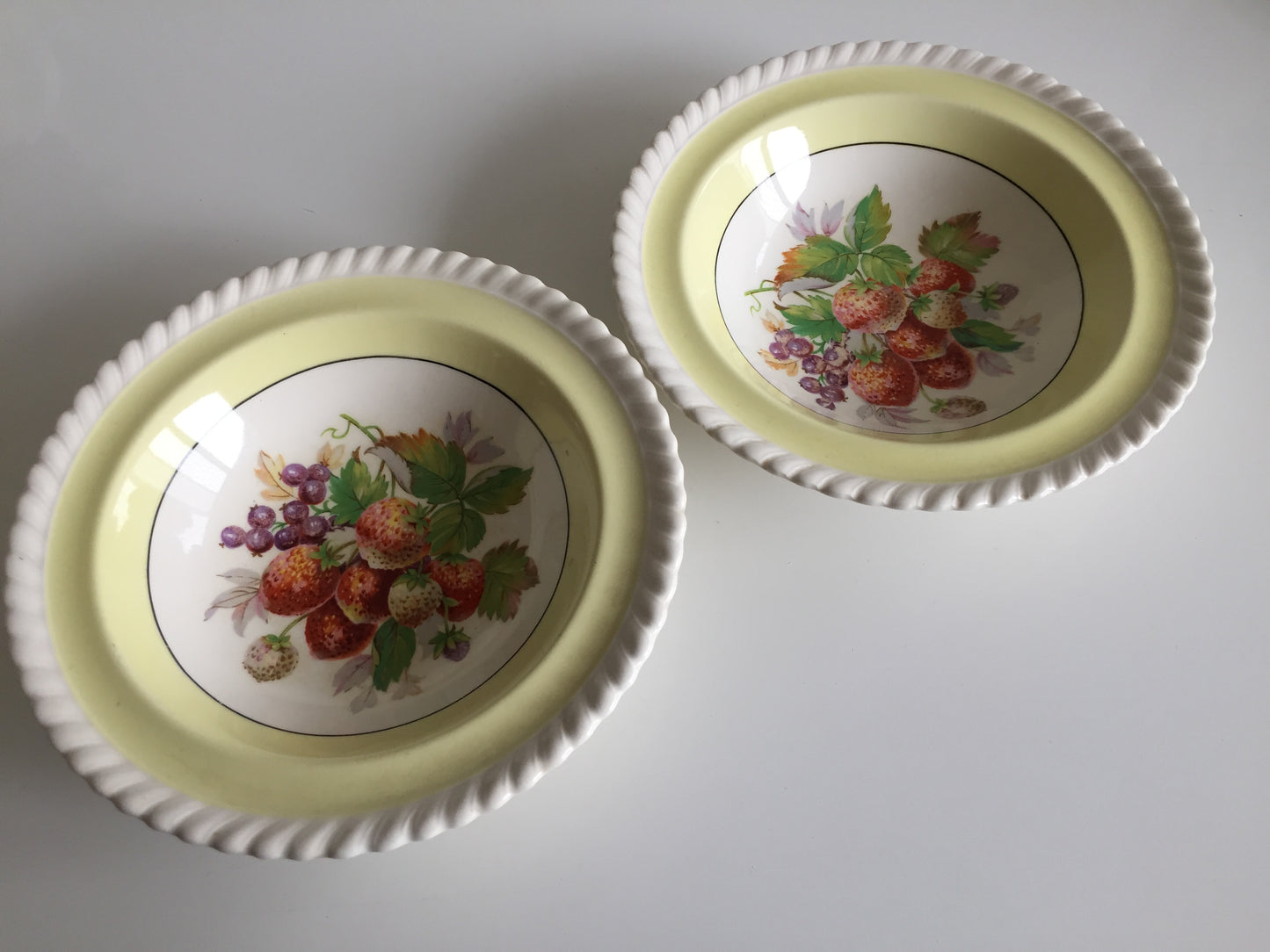 Johnson Brothers Old English Pair of Yellow Strawberry Fruit Compote Bowls
