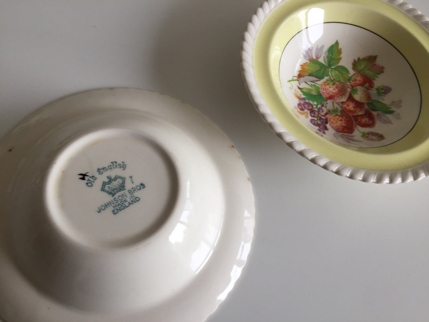 Johnson Brothers Old English Pair of Yellow Strawberry Fruit Compote Bowls