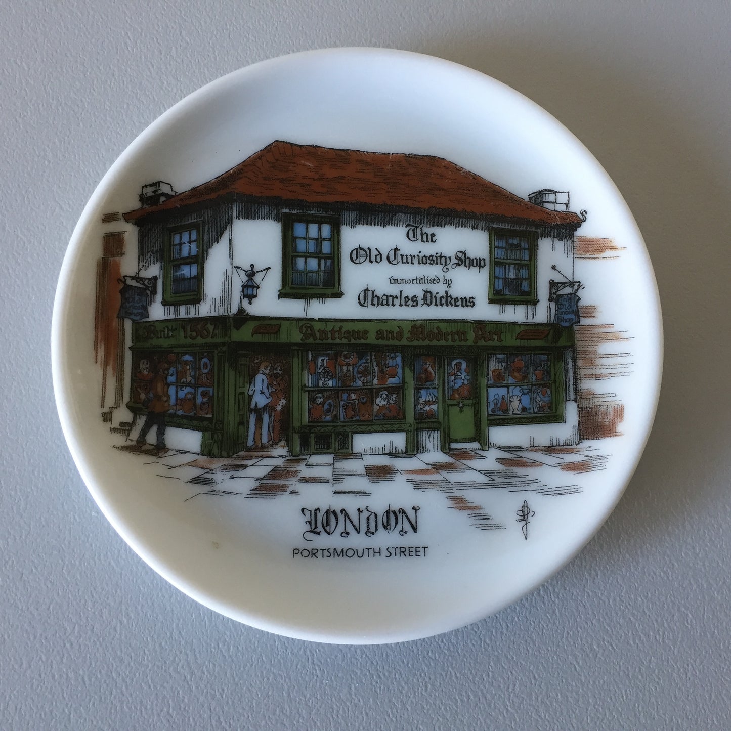English Vintage Trinket Dish with Victorian London City Street Scene Pattern