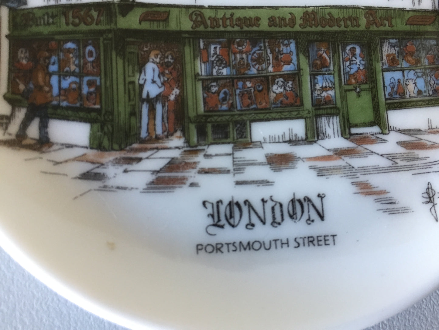 English Vintage Trinket Dish with Victorian London City Street Scene Pattern