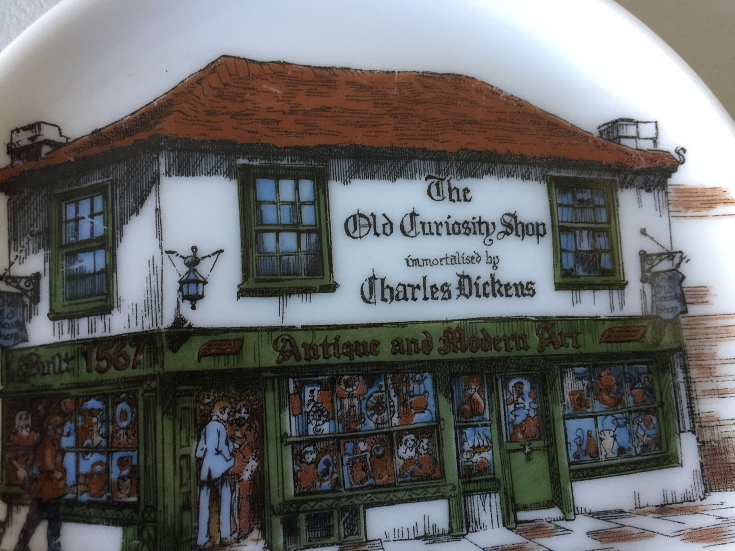 English Vintage Trinket Dish with Victorian London City Street Scene Pattern