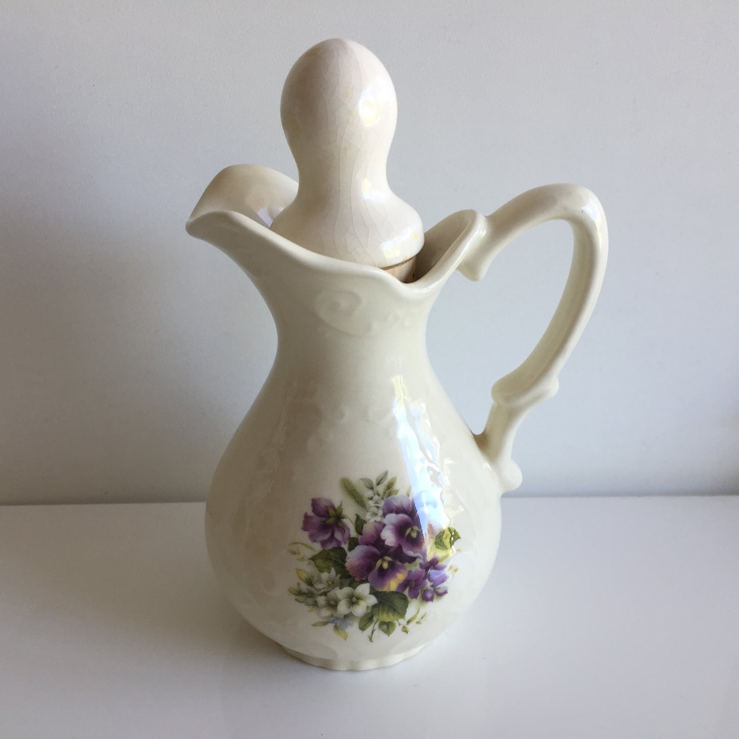 Collectible Vintage Pitcher with Purple Floral Pattern Made in New Zealand