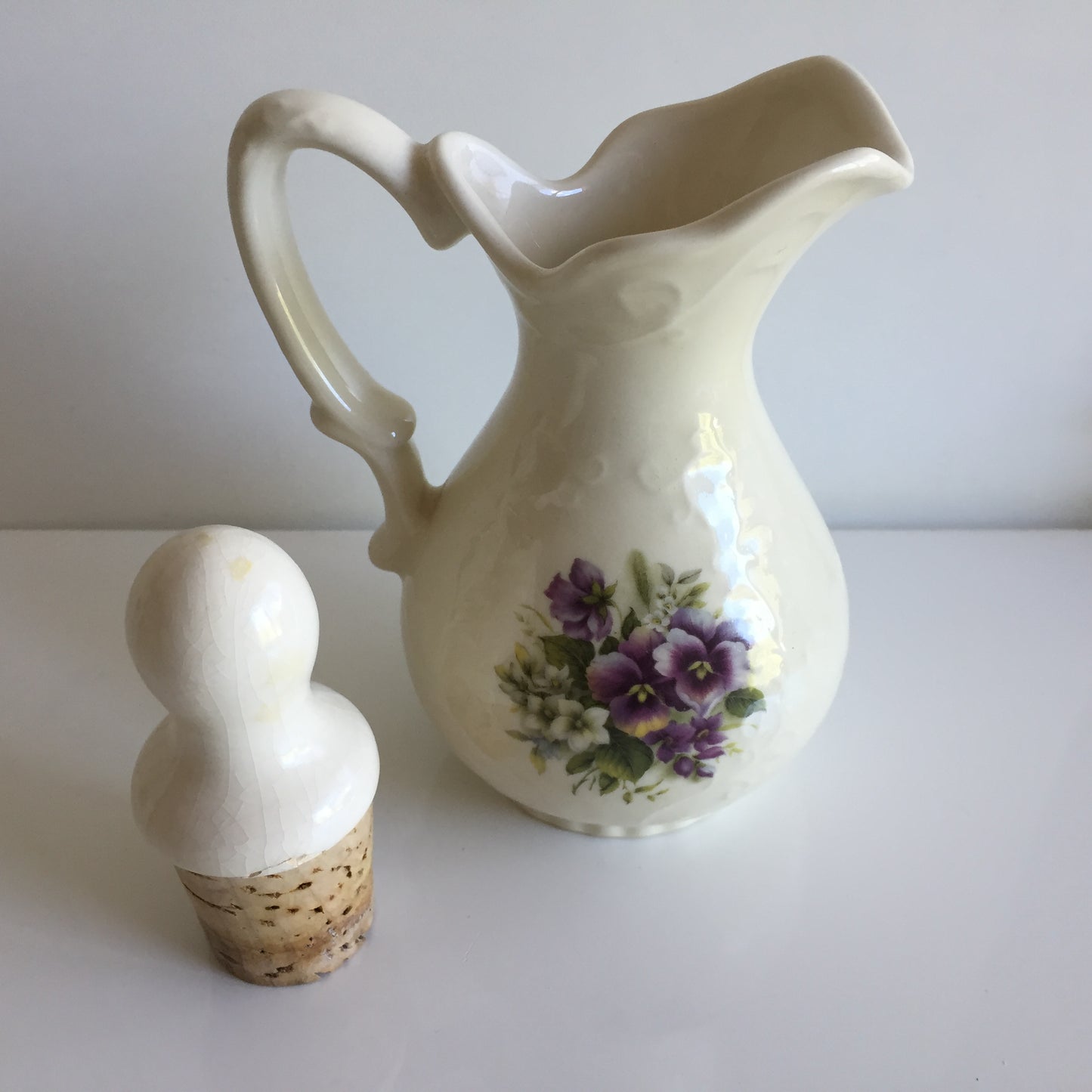 Collectible Vintage Pitcher with Purple Floral Pattern Made in New Zealand