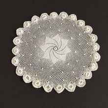 Load image into Gallery viewer, Vintage White Cotton Crochet Lace Doily with Pinwheel &amp; Irish 3D Roses Pattern