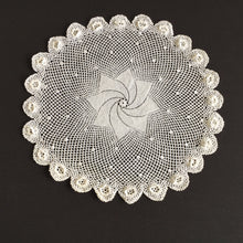 Load image into Gallery viewer, Vintage White Cotton Crochet Lace Doily with Pinwheel &amp; Irish 3D Roses Pattern