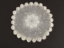 Load image into Gallery viewer, Vintage White Cotton Crochet Lace Doily with Pinwheel &amp; Irish 3D Roses Pattern