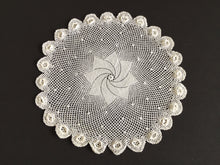 Load image into Gallery viewer, Vintage White Cotton Crochet Lace Doily with Pinwheel &amp; Irish 3D Roses Pattern