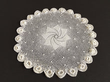 Load image into Gallery viewer, Vintage White Cotton Crochet Lace Doily with Pinwheel &amp; Irish 3D Roses Pattern