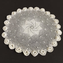 Load image into Gallery viewer, Vintage White Cotton Crochet Lace Doily with Pinwheel &amp; Irish 3D Roses Pattern