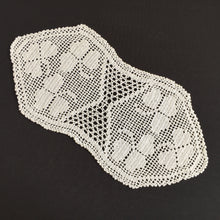 Load image into Gallery viewer, Edwardian Antique White Filet Crochet Lace Sandwich Doily with Clover Leaf Design