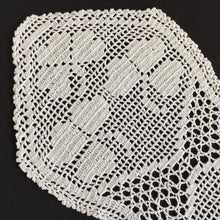 Load image into Gallery viewer, Edwardian Antique White Filet Crochet Lace Sandwich Doily with Clover Leaf Design