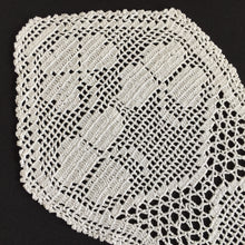 Load image into Gallery viewer, Edwardian Antique White Filet Crochet Lace Sandwich Doily with Clover Leaf Design