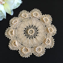 Load image into Gallery viewer, Crocheted Beige Cotton Lace Doily with 3D Irish Rose Pattern