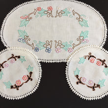 Load image into Gallery viewer, Australian Vintage Hand Embroidered Floral Duchess / Dressing Table Doily Set (3 Piece)