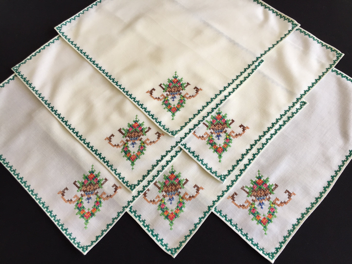 Vintage Cross Stitch Hand Embroidered Cotton Reusable Napkins