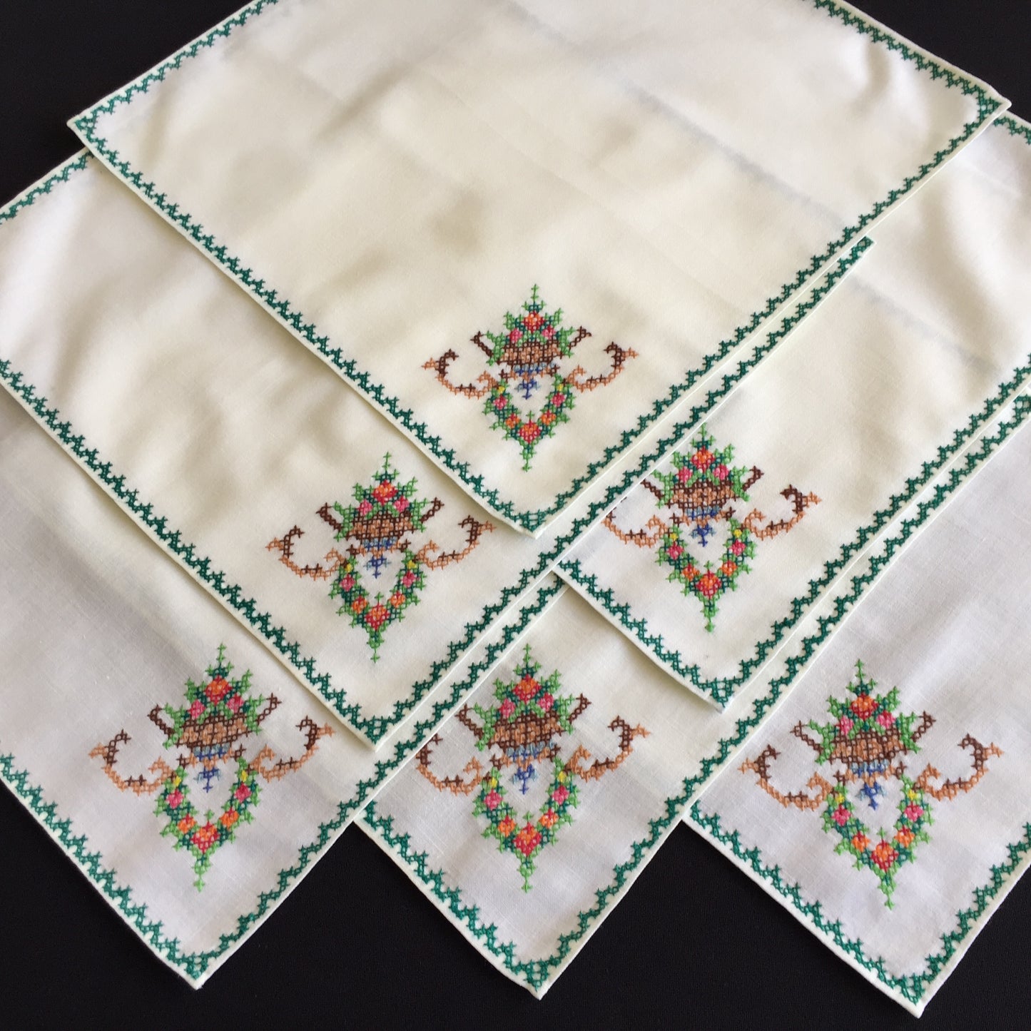 Vintage Cross Stitch Hand Embroidered Cotton Reusable Napkins