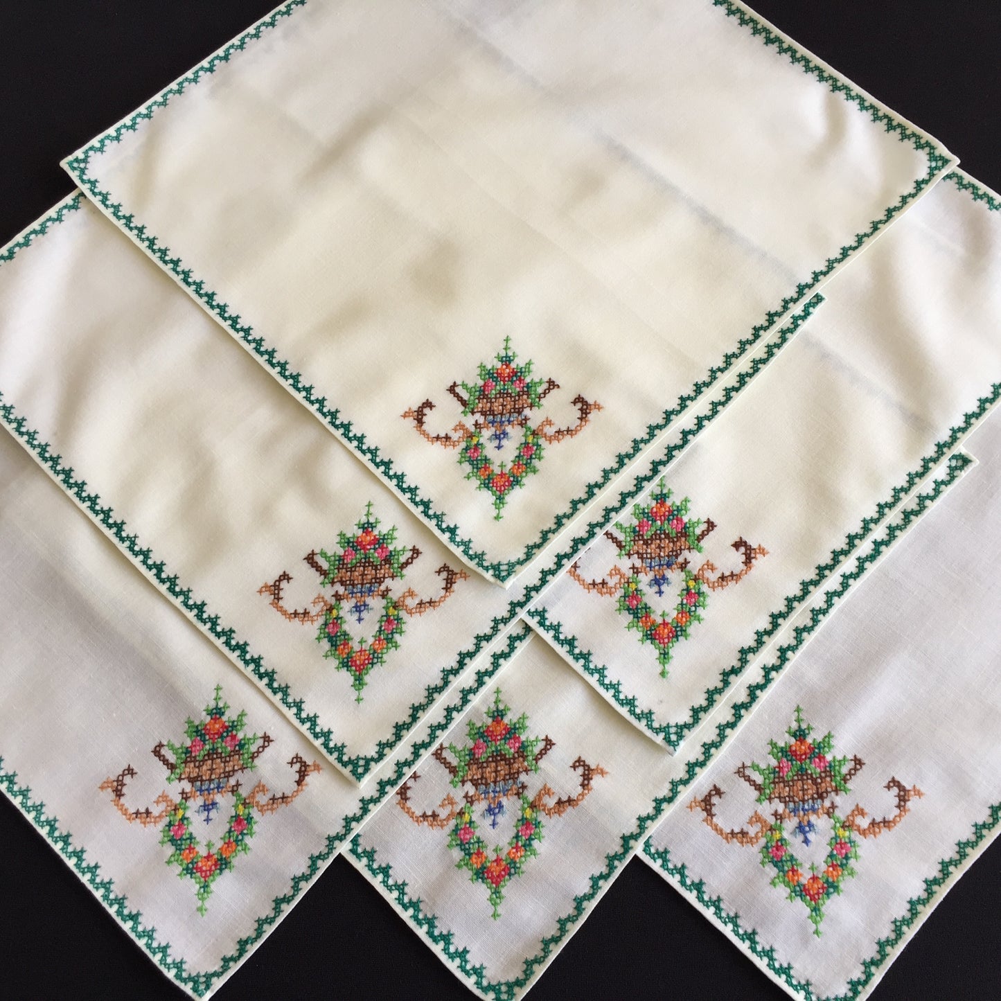 Vintage Cross Stitch Hand Embroidered Cotton Reusable Napkins