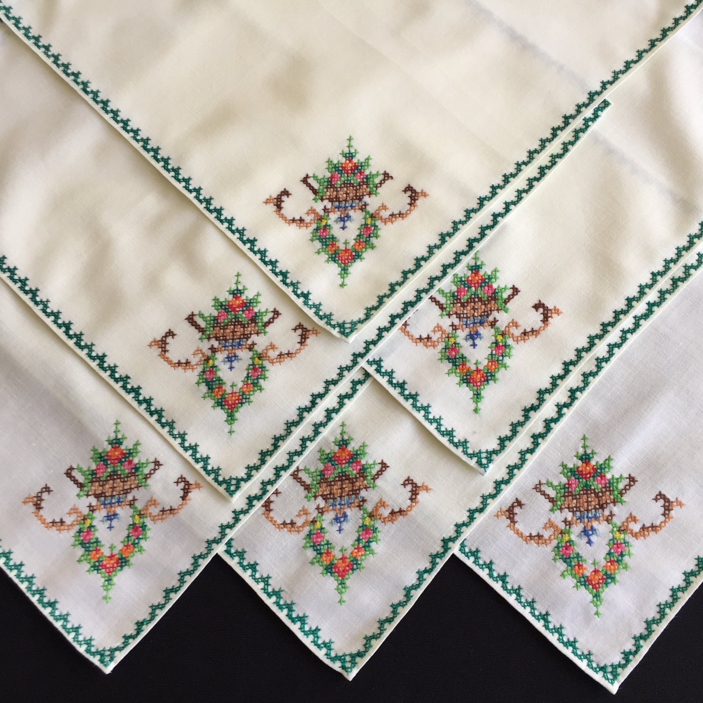 Vintage Cross Stitch Hand Embroidered Cotton Reusable Napkins