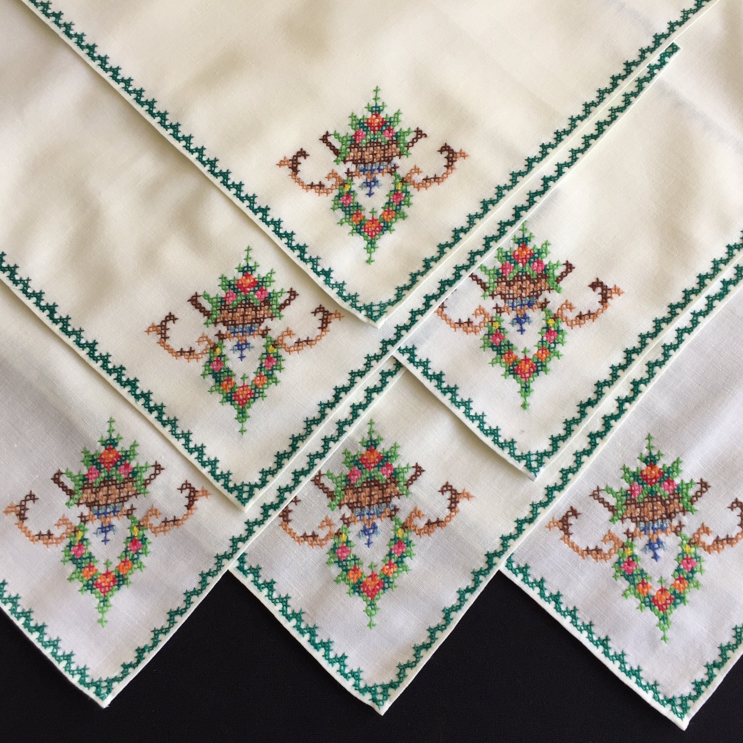 Vintage Cross Stitch Hand Embroidered Cotton Reusable Napkins