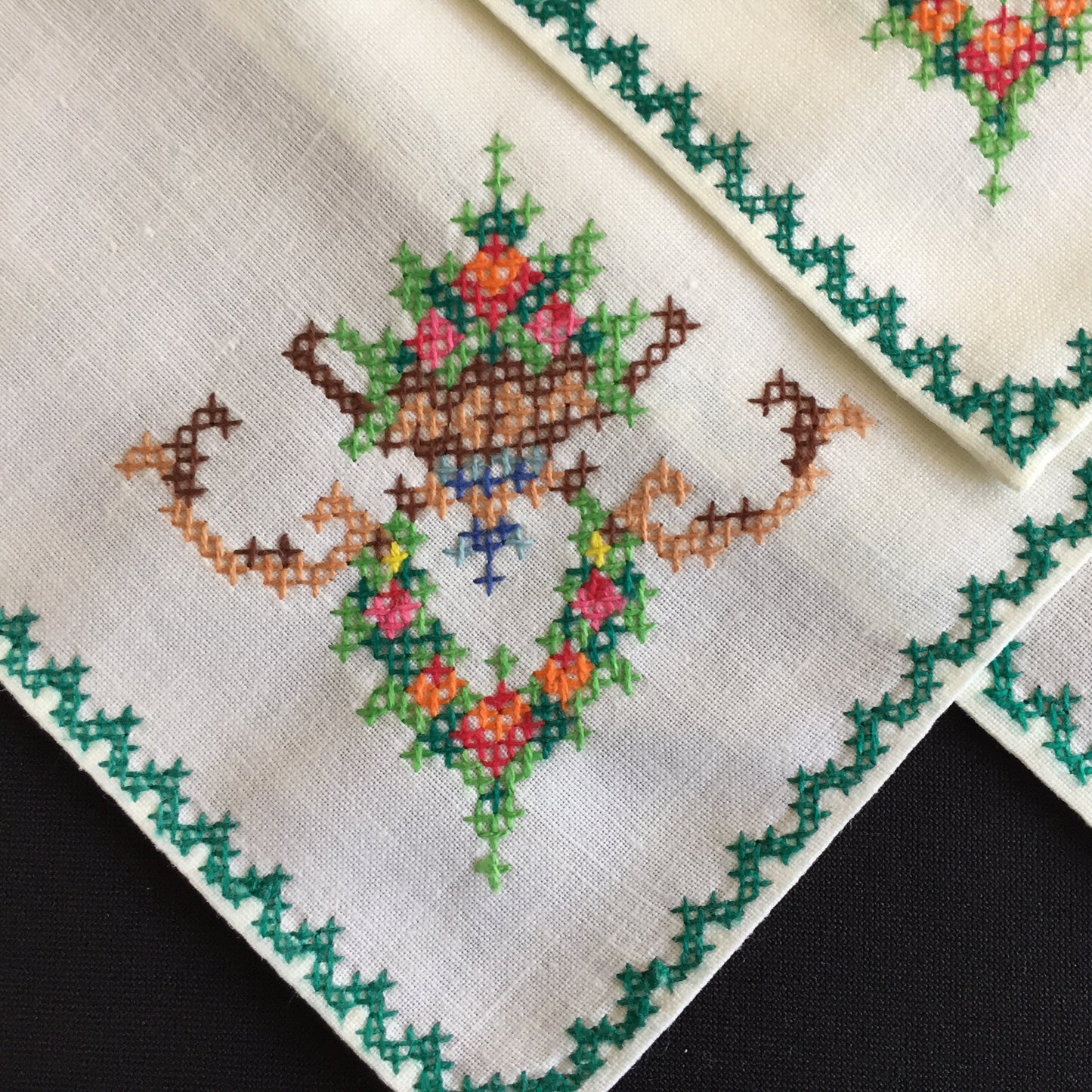 Vintage Cross Stitch Hand Embroidered Cotton Reusable Napkins
