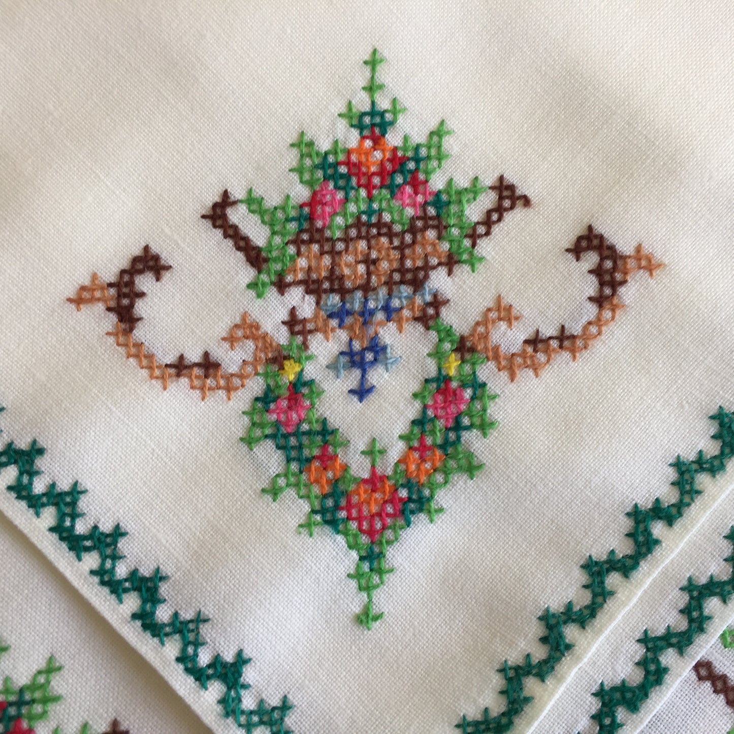 Vintage Cross Stitch Hand Embroidered Cotton Reusable Napkins