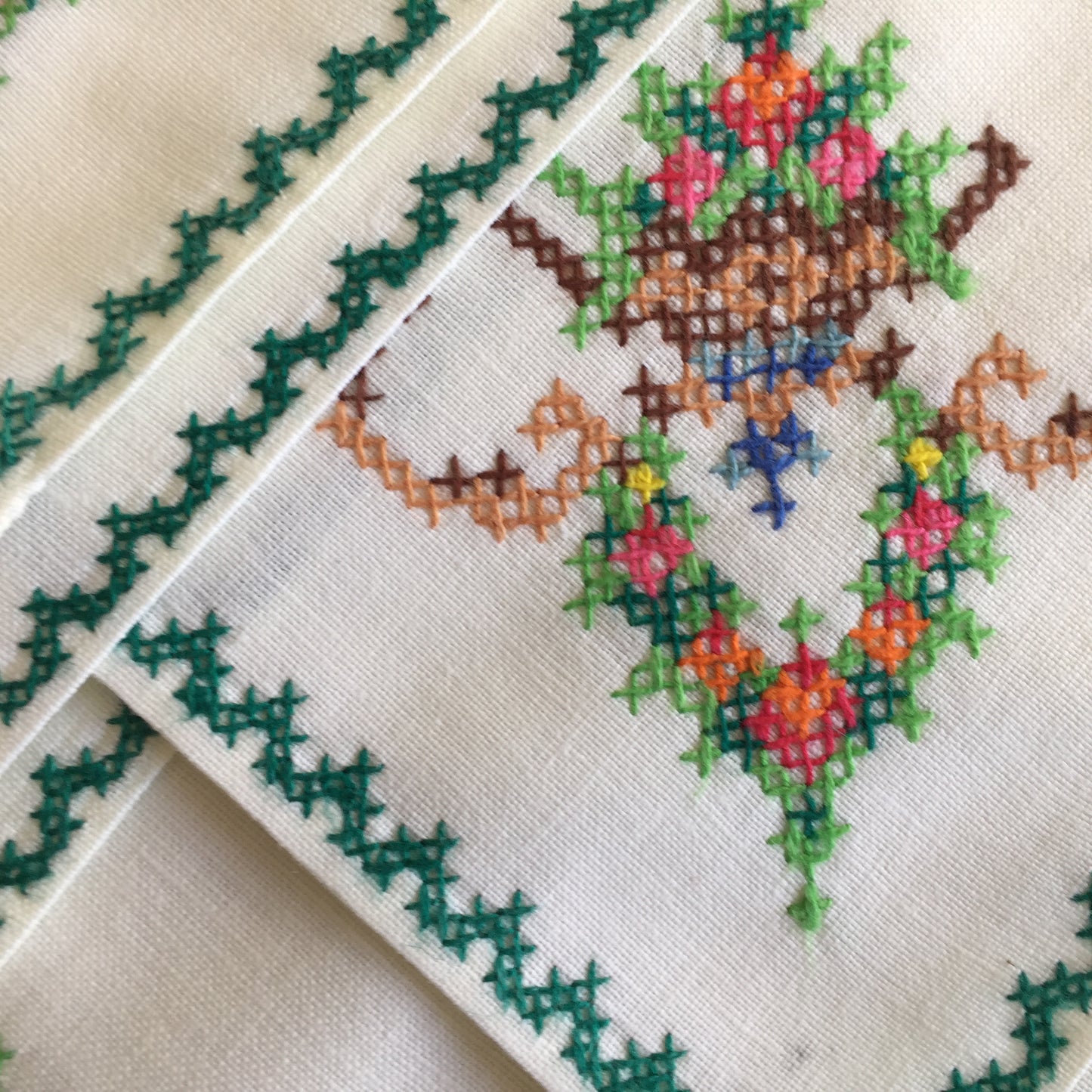 Vintage Cross Stitch Hand Embroidered Cotton Reusable Napkins