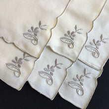 Load image into Gallery viewer, A Set of 6 Hand Embroidered Vintage Beige and Grey Cotton Napkins