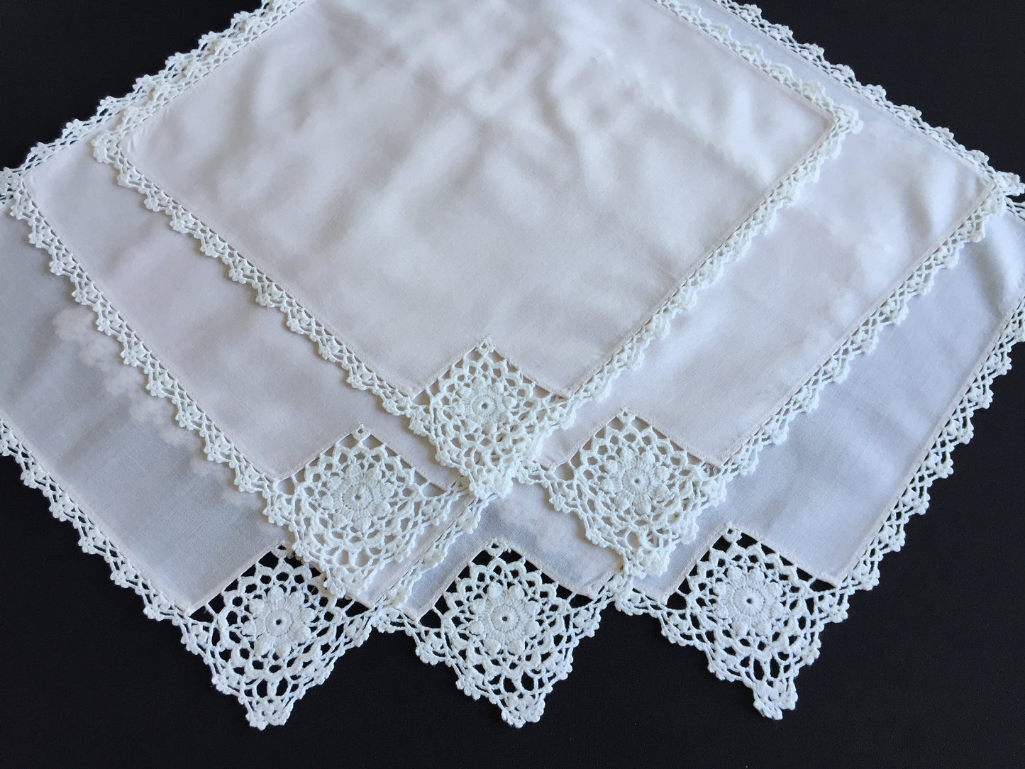 Handmade Vintage Beige Cotton Napkins with Crochet Lace