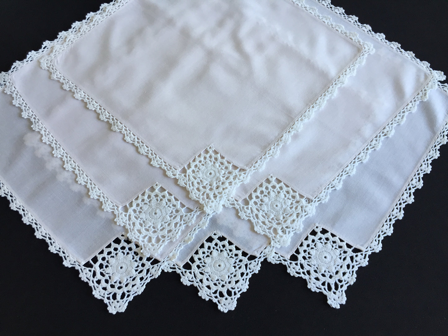 Handmade Vintage Beige Cotton Napkins with Crochet Lace