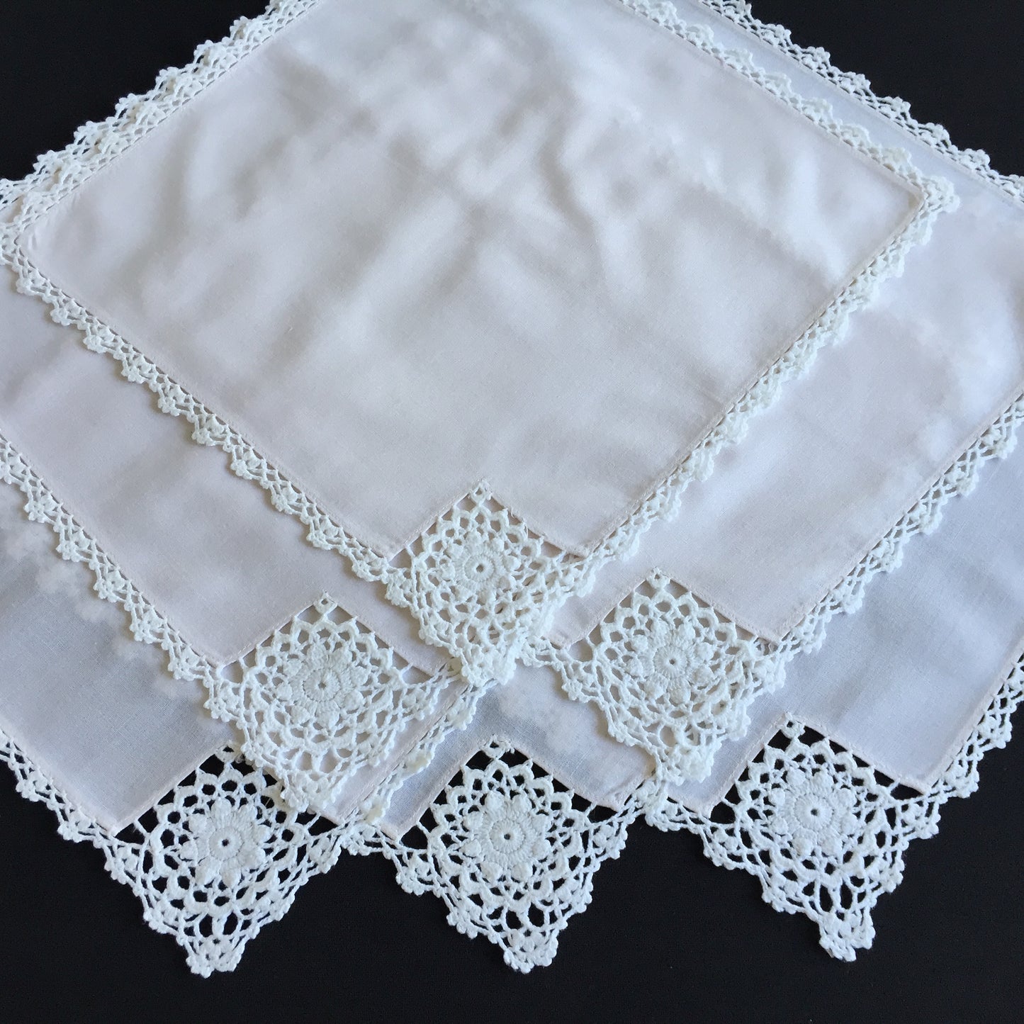 Handmade Vintage Beige Cotton Napkins with Crochet Lace