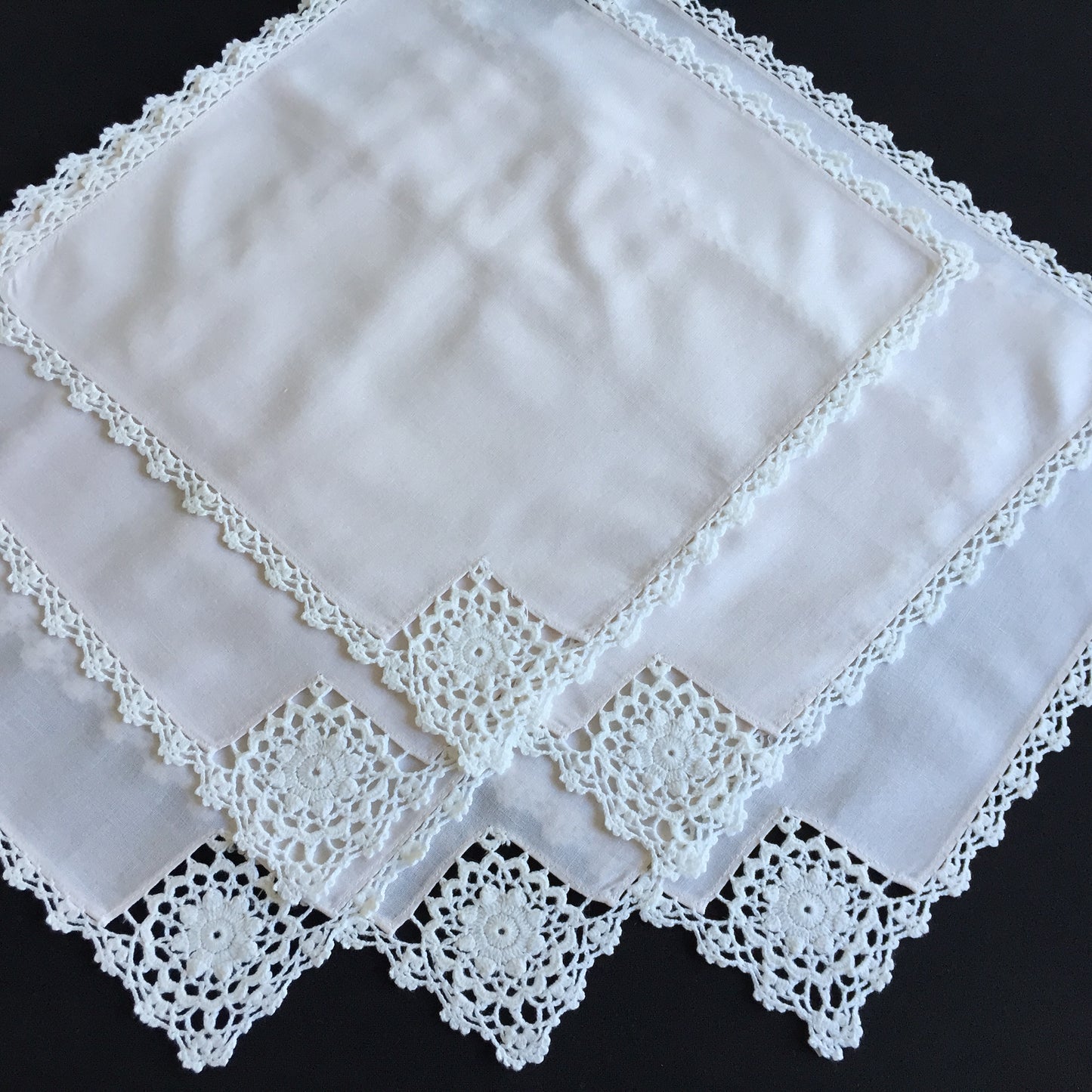 Handmade Vintage Beige Cotton Napkins with Crochet Lace