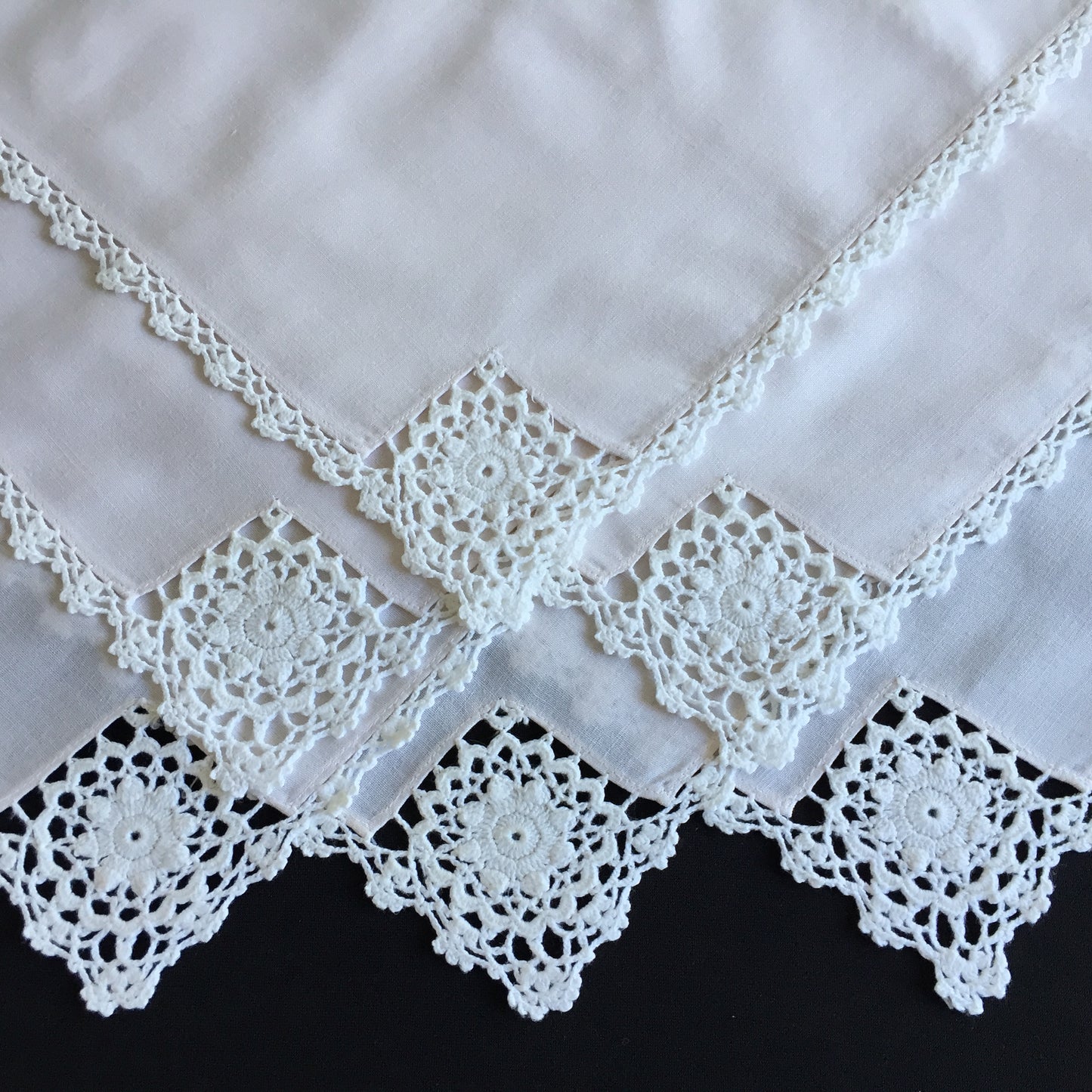 Handmade Vintage Beige Cotton Napkins with Crochet Lace