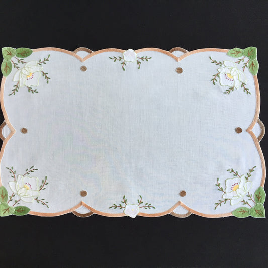Hand Embroidered and Appliqued Vintage Cotton Placemat Doily