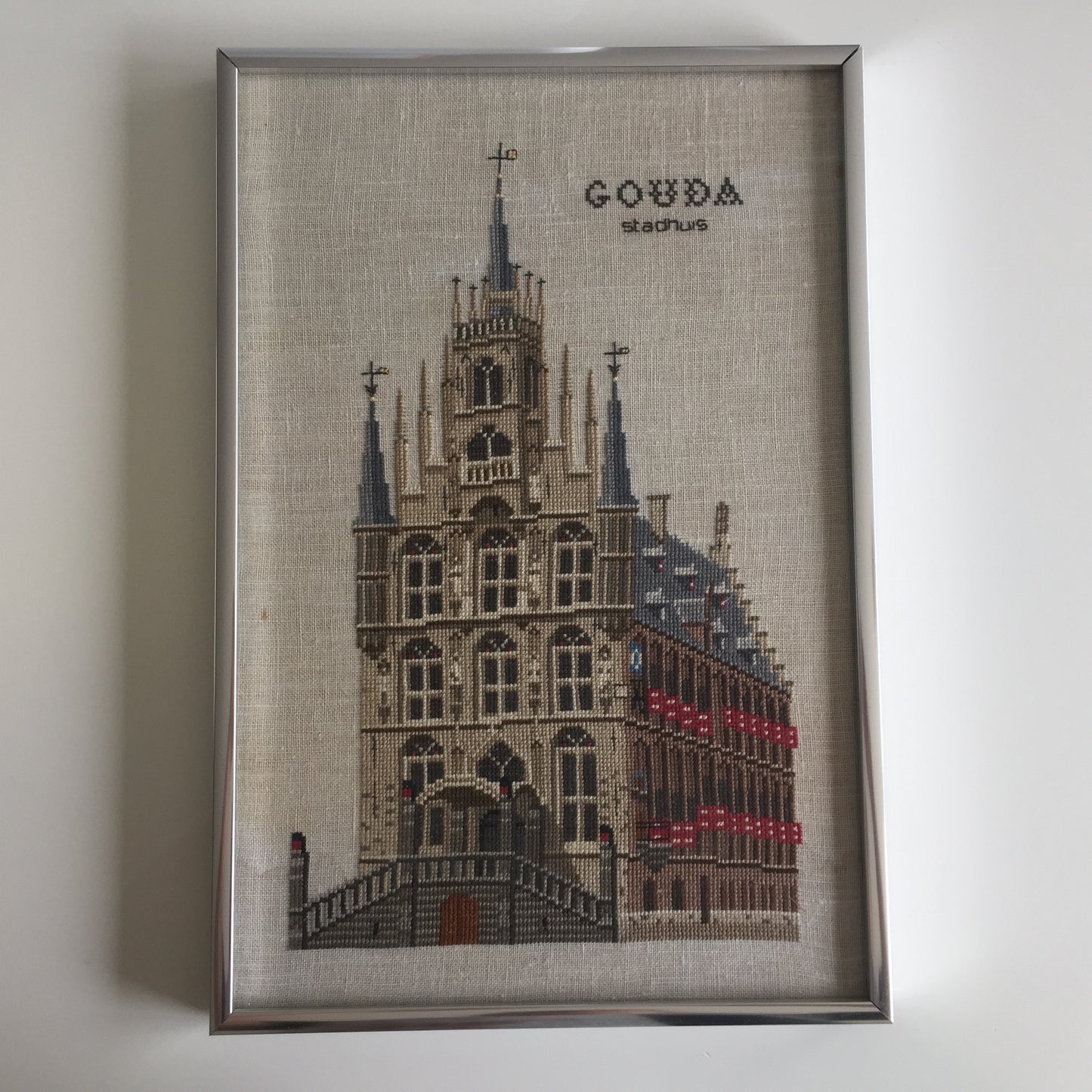 Framed Cross Stitch Picture of Gouda Stadhuis Old Town Hall Netherlands