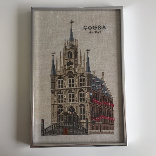 Framed Cross Stitch Picture of Gouda Stadhuis Old Town Hall Netherlands