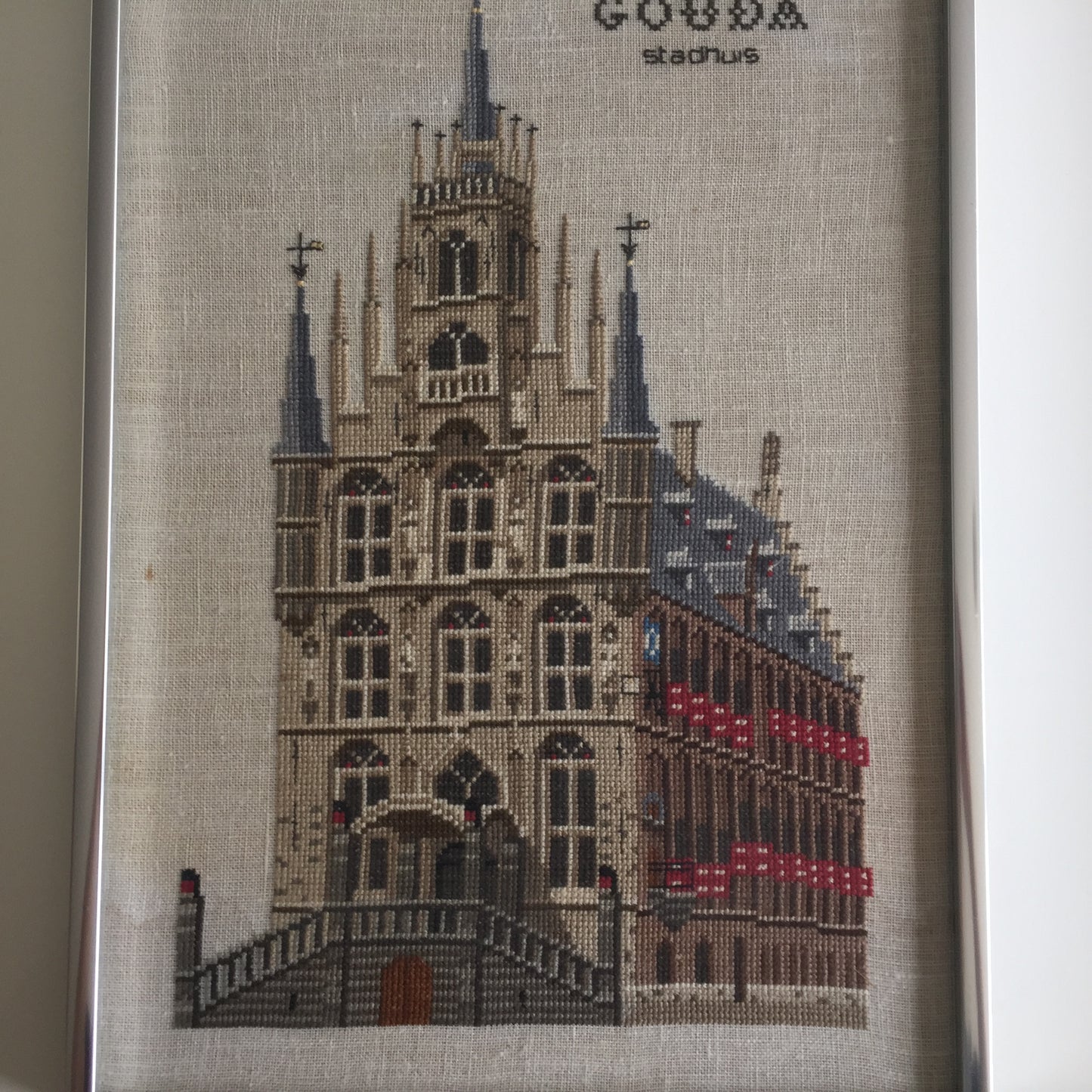 Framed Cross Stitch Picture of Gouda Stadhuis Old Town Hall Netherlands