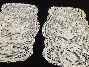 Mary Card Designed "Wild Rose & Pigeon" Chair Cover Set (1933) A Pair of Collectible Vintage Crochet Lace Arm Cover Doilies