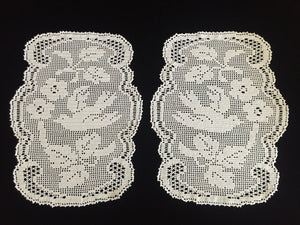 Mary Card Designed "Wild Rose & Pigeon" Chair Cover Set (1933) A Pair of Collectible Vintage Crochet Lace Arm Cover Doilies