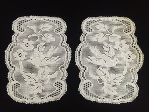 Mary Card Designed "Wild Rose & Pigeon" Chair Cover Set (1933) A Pair of Collectible Vintage Crochet Lace Arm Cover Doilies