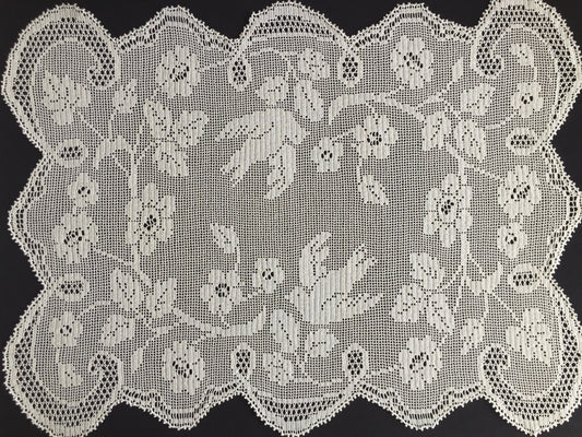 Mary Card Designed "WILD ROSE & PIGEON" (1936) Large Collectible Vintage Crochet Lace Tray Cloth or Table Centre Mat