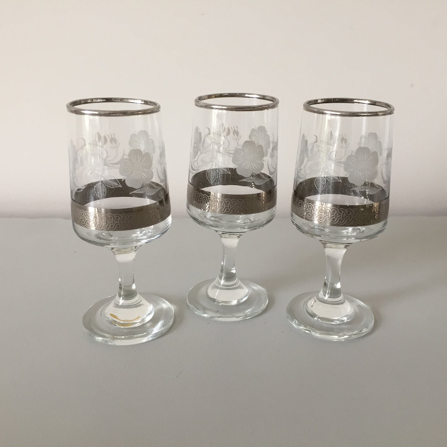 VINTAGE DEMA SILVER Rose Wine / Port /Sherry Glasses Set of 3