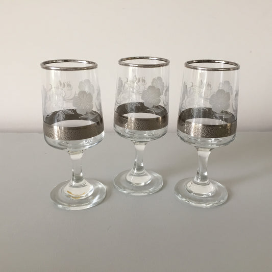 VINTAGE DEMA SILVER Rose Wine / Port /Sherry Glasses Set of 3