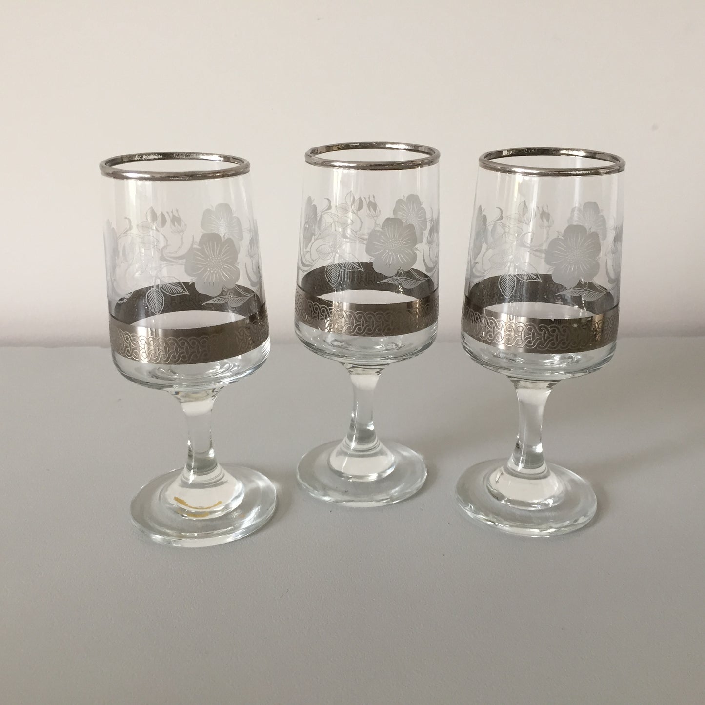 VINTAGE DEMA SILVER Rose Wine / Port /Sherry Glasses Set of 3