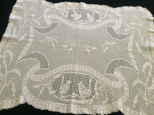 Mary Card Designed "Wren and Mimosa" (1917) Large Collectible Vintage Crochet Lace Sham Pillow Case or Tray Cloth