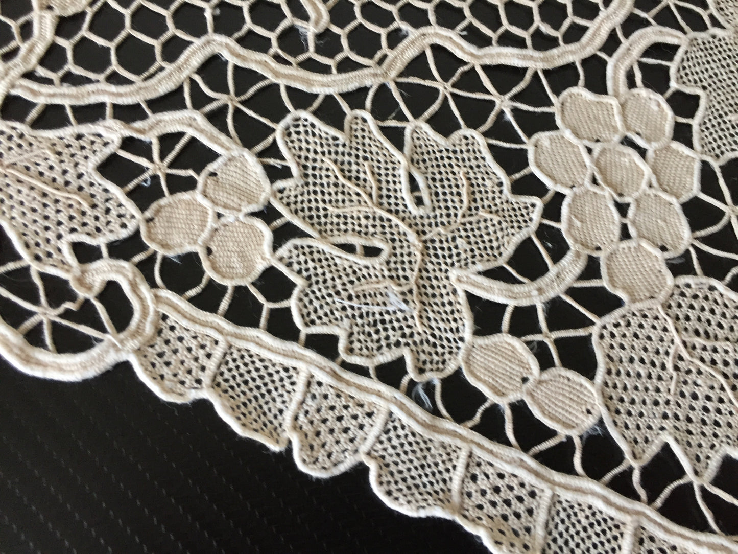 Venetian Style Burano Needle Lace Vintage Ecru Doily | Grapewine Design