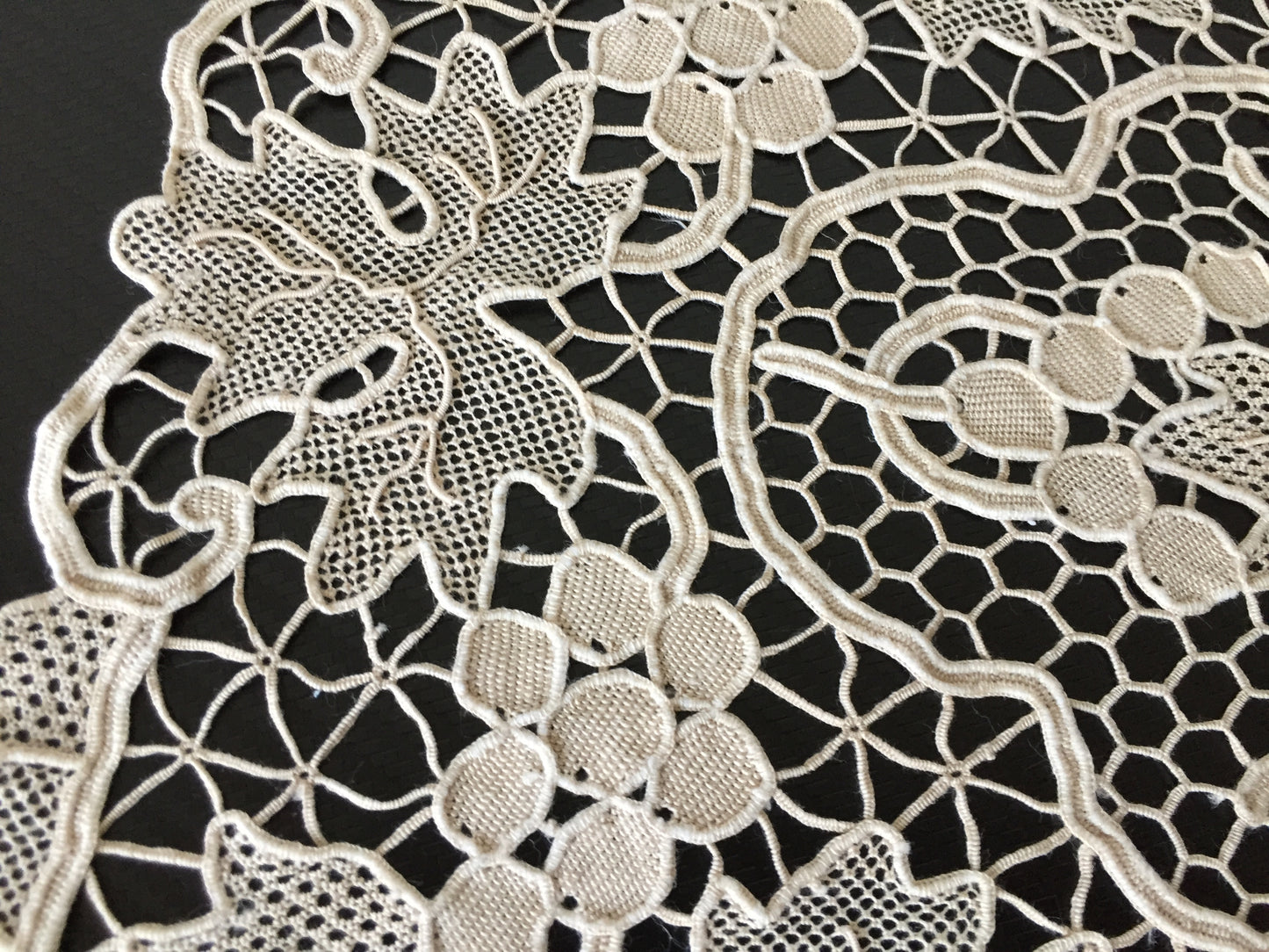 Venetian Style Burano Needle Lace Vintage Ecru Doily | Grapewine Design